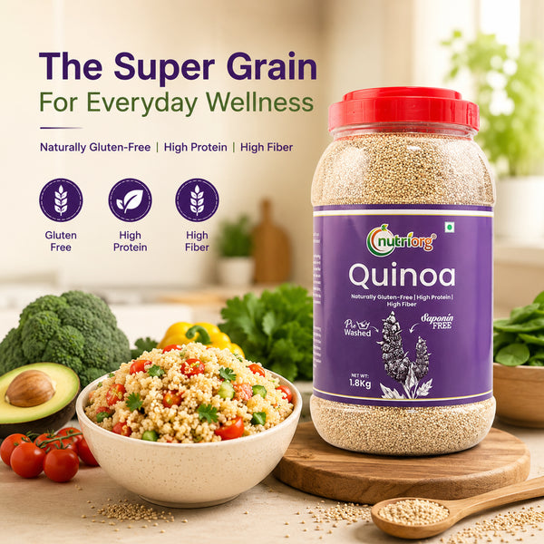Nutriorg Organic Quinoa 1800g | High Protein & High Fiber | Naturally Gluten-Free | Complete Plant-Based Superfood