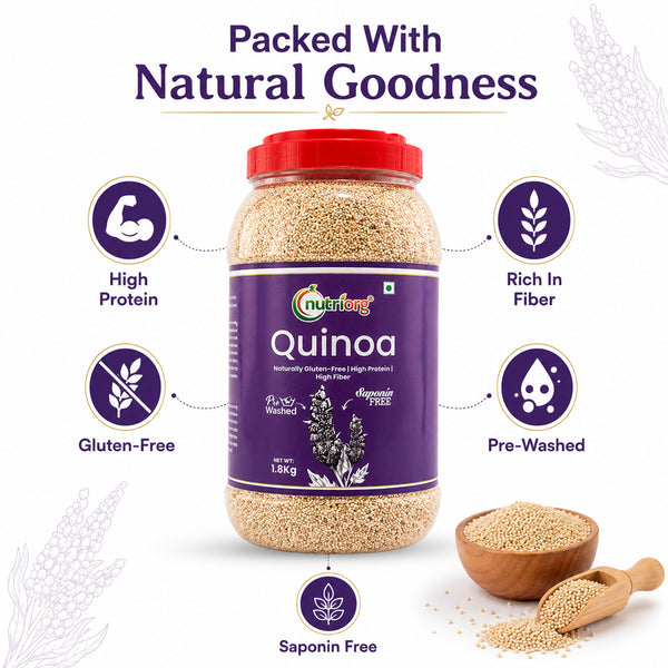 Nutriorg Organic Quinoa 1800g | High Protein & High Fiber | Naturally Gluten-Free | Complete Plant-Based Superfood