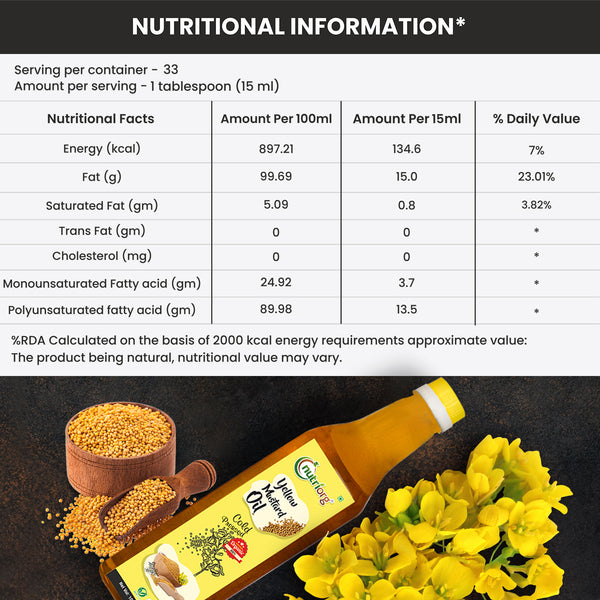 Nutriorg Certified Organic Yellow Mustard Oil 500ml | Wooden Cold-Pressed Oil