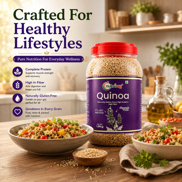 Nutriorg Organic Quinoa 1800g | High Protein & High Fiber | Naturally Gluten-Free | Complete Plant-Based Superfood