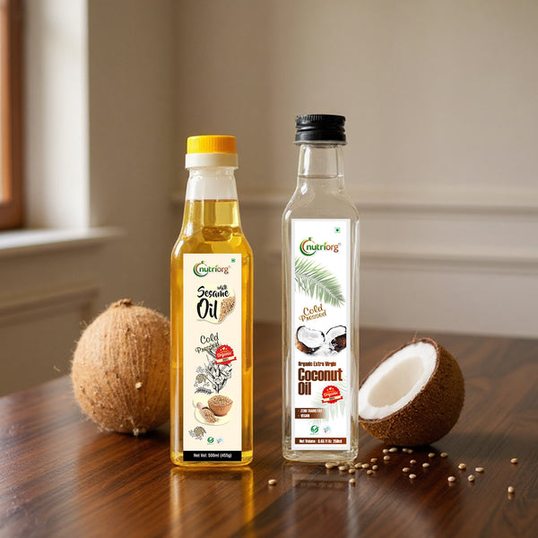 Nutriorg Certified Organic Extra Virgin Coconut Oil 250 ml & White Sesame Oil 500ml (Combo 2)