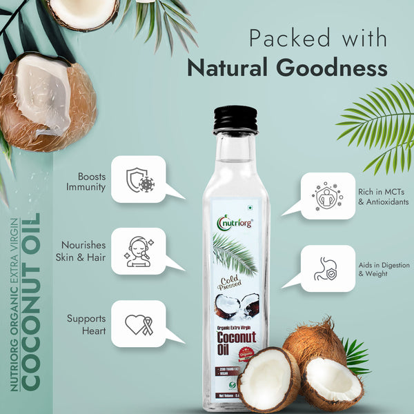 Nutriorg Certified Organic Extra Virgin Coconut Oil 250 ml & White Sesame Oil 500ml (Combo 2)