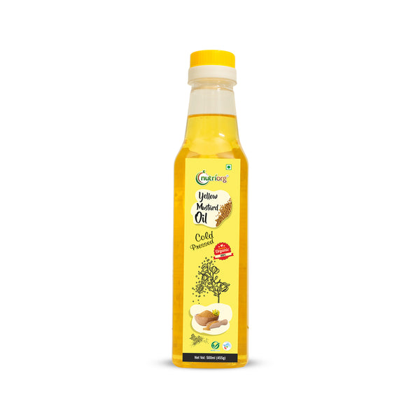 Nutriorg Certified Organic Yellow Mustard Oil 500ml | Wooden Cold-Pressed Oil