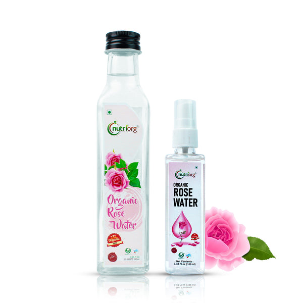 Nutriorg Certified Organic Rose Water 250ml and Get 100ml Spray Bottle Free