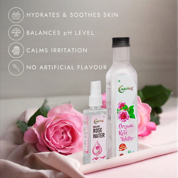 Nutriorg Certified Organic Rose Water 250ml and Get 100ml Spray Bottle Free