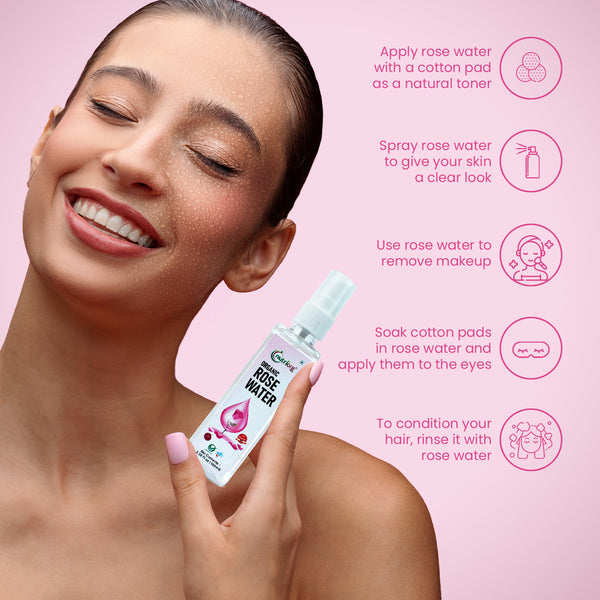 Nutriorg Certified Organic Rose Water 250ml and Get 100ml Spray Bottle Free