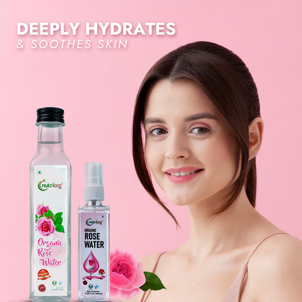 Nutriorg Certified Organic Rose Water 250ml and Get 100ml Spray Bottle Free